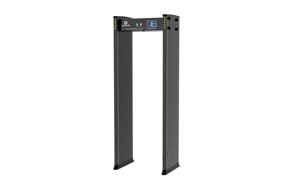 Hikvision 6-zone walk-through metal detector archway at an entrance screening checkpoint